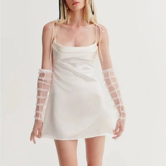 For Love And Lemons | Dresses | Nwt White For Love And Lemons Ambre Satin Mini  Dress With Gloves Sz Small | Poshmark